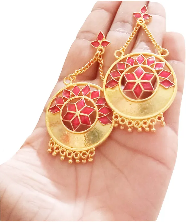 Assamese_Traditional_Copper_Gold_Plated_Red_Colour_Jhumki_Earring_For_Girls_&_Women